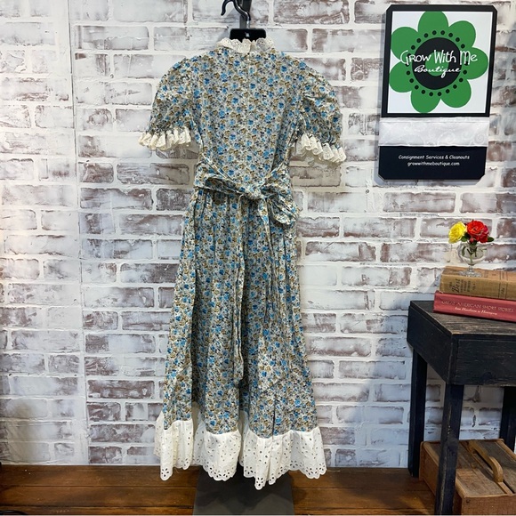 Handmade prairie Floral Blue and White Vintage Dress 8/10 - Picture 6 of 7